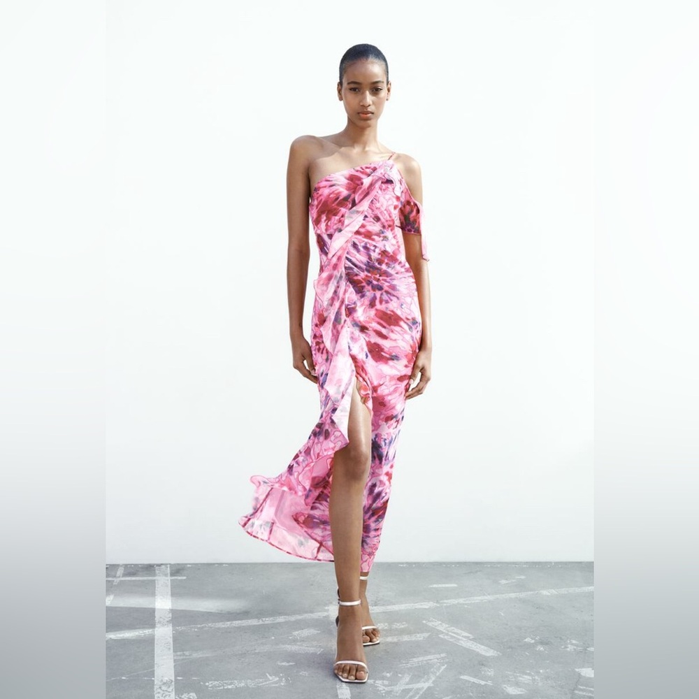 ZARA Ruffled Print Dress, Size Small